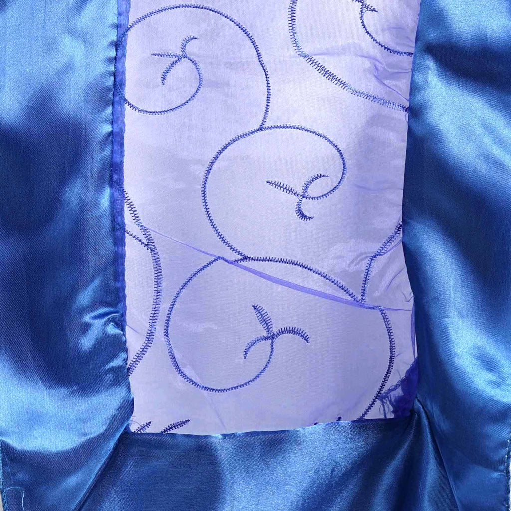 Satin Organza 14"x108" Table Runner Royal Blue Embroidered Design - Sheer & Stylish for Luxurious Table Settings