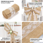 Natural Burlap Chair Sash 5"x108" with Lace Hessian Jute - Rustic Bow Design for Weddings & Gatherings