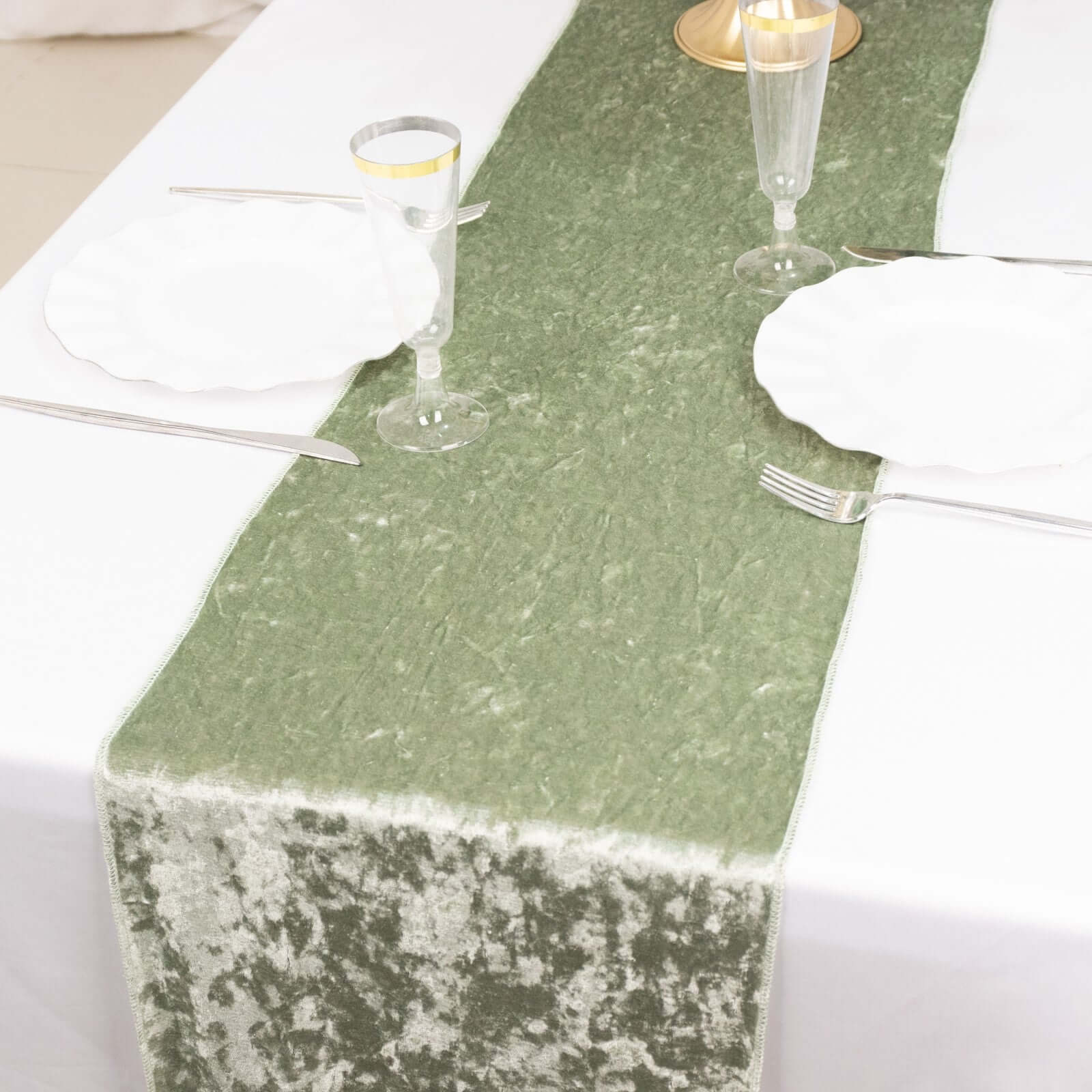 Premium Crushed Velvet 12"x108" Table Runner Sage Green - Soft & Wrinkle - Resistant Table Linen - Bell Racket Store