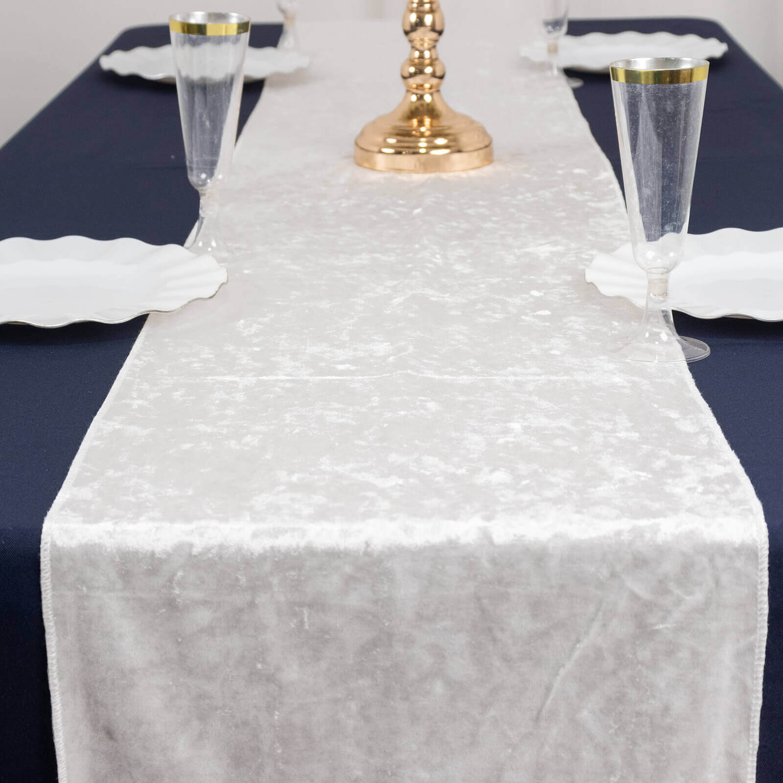 Premium Crushed Velvet 12"x108" Table Runner White - Soft & Wrinkle - Resistant Table Linen for Events - Bell Racket Store
