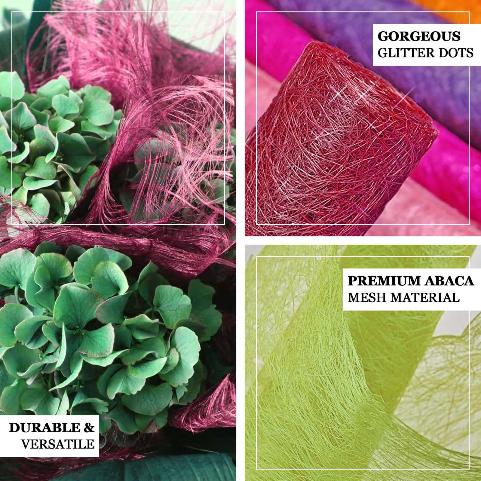 19"x5 Yards Fuchsia Glitter Deco Mesh Abaca Scrunch Roll, Wholesale Fabric