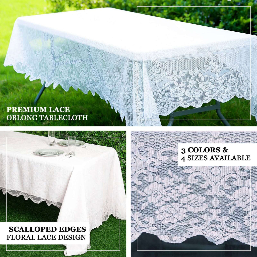 Lace 60"x108" Rectangular Oblong Tablecloth White - Premium Finish for Versatile Table Settings