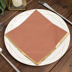 50-Pack Paper Beverage Napkins with Gold Foil Edge Terracotta (Rust) - Disposable 2 Ply Cocktail Napkins for Events 6.5"x6.5"