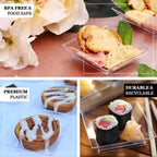 50-Pack Appetizer Plates Modern Square Design Clear - Plastic Disposable Bowls for Desserts 2"