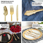 24-Pack Plastic Forks Baroque Style Metallic Gold - Heavy Duty Disposable Silverware 8"