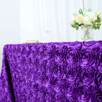 Satin 90"x156" Rectangle Tablecloth Purple - Grandiose 3D Rosette Table Cover with Seamless Finish