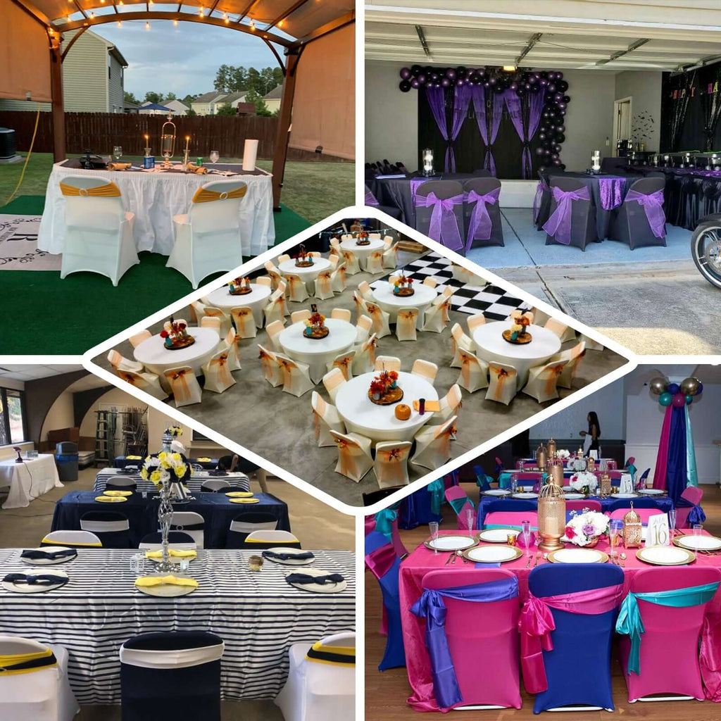 Stretch Spandex Chair Cover Champagne for Folding Chairs - Reusable & Wrinkle-Resistant 160GSM Fitted Slipcover