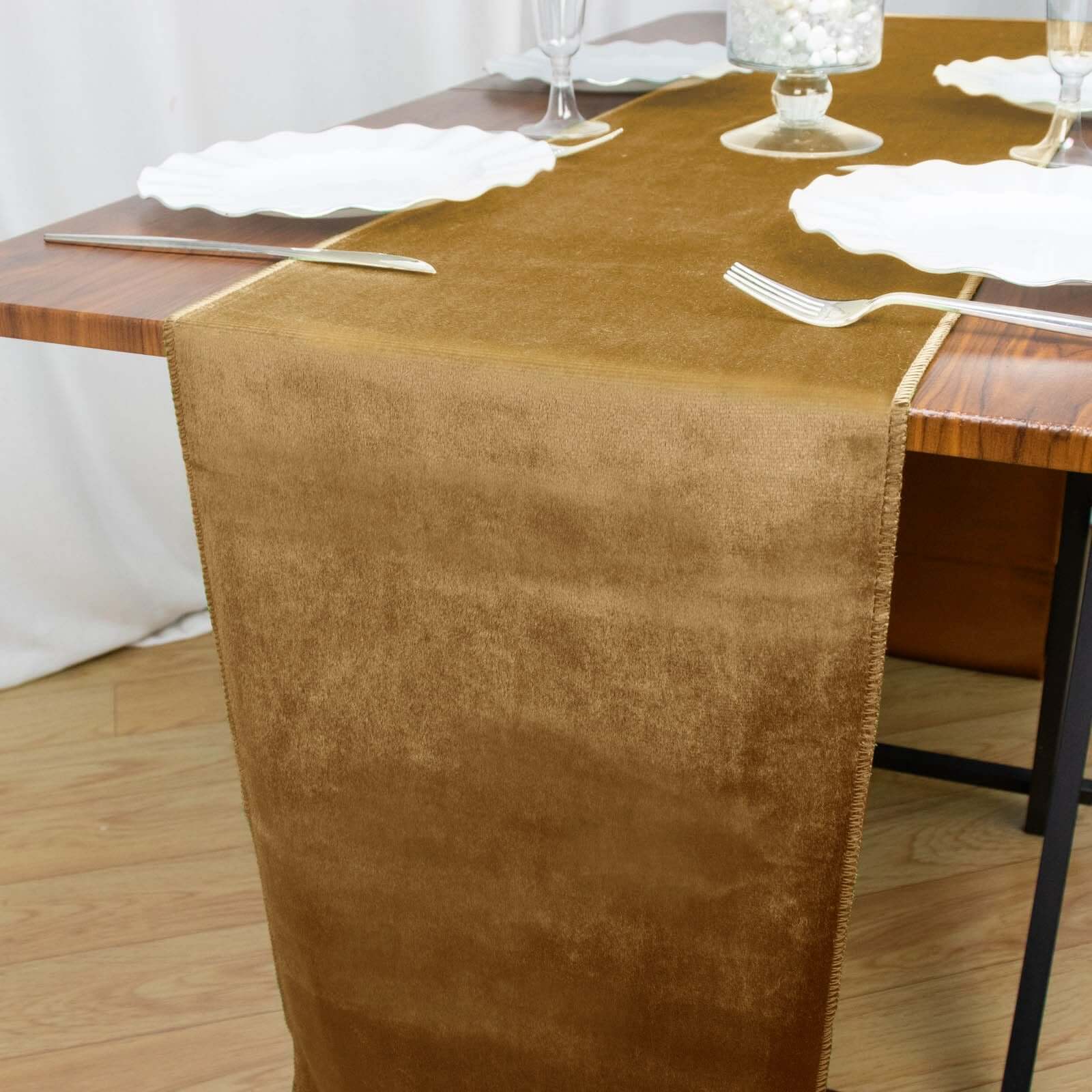 Premium Velvet 12"x108" Table Runner Gold - Sheen Finish & Reusable Table Decor for Weddings & Events