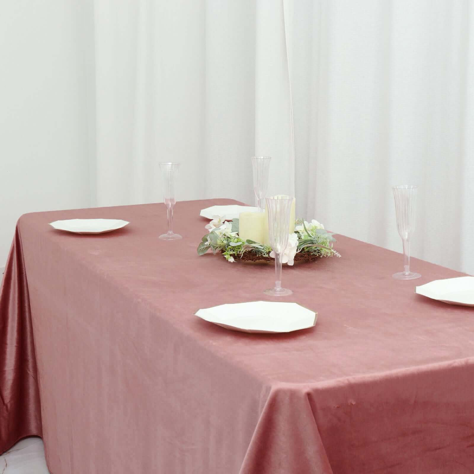 Premium Velvet 90"x132" Rectangle Tablecloth Dusty Rose - Reusable Soft & Seamless Table Cover - Bell Racket Store