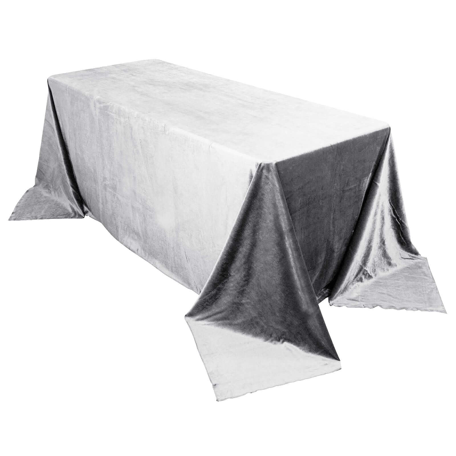 Premium Velvet 90"x132" Rectangle Tablecloth Silver - Reusable Soft & Seamless Table Cover