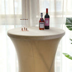 Premium Velvet Spandex 30" Round Cocktail Table Cover Champagne - Smooth Fitted Design with Foot Pockets - Bell Racket Store