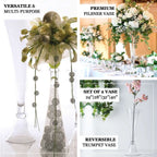 Set of 2 Glass Trumpet Vases Reversible Clarinet Style Clear - Decorative Flower Centerpieces for Events 28"