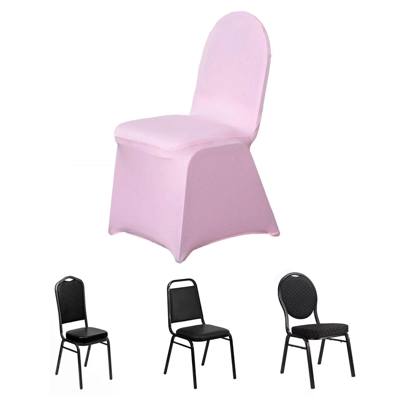 Spandex Chair Cover for Banquet Chairs Pink - Stretch 160GSM Fabric with Slip-On Slipcover