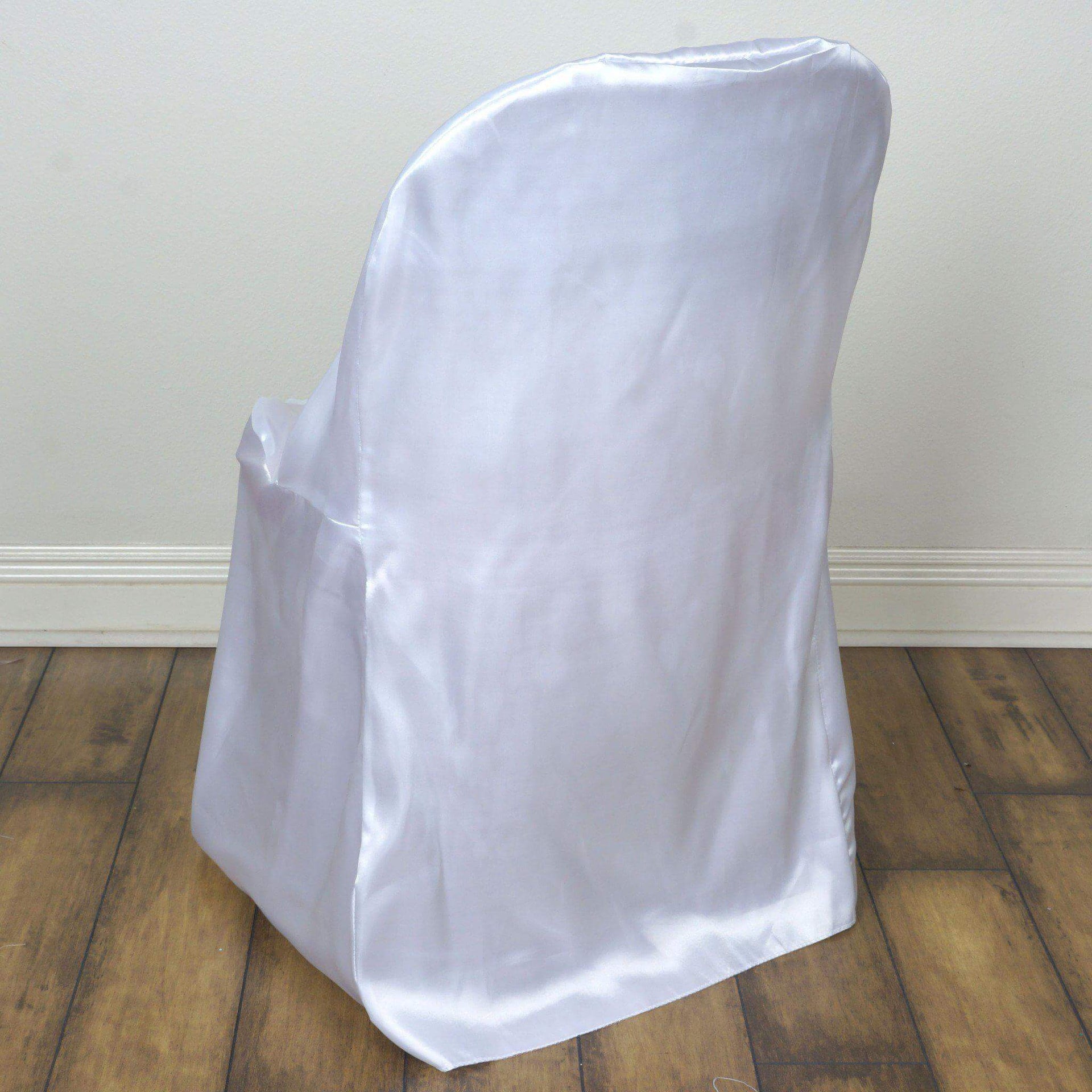 Satin Chair Covers for Folding Chairs White with Glossy Sheen - Stylish Reusable Covers for Formal Gatherings