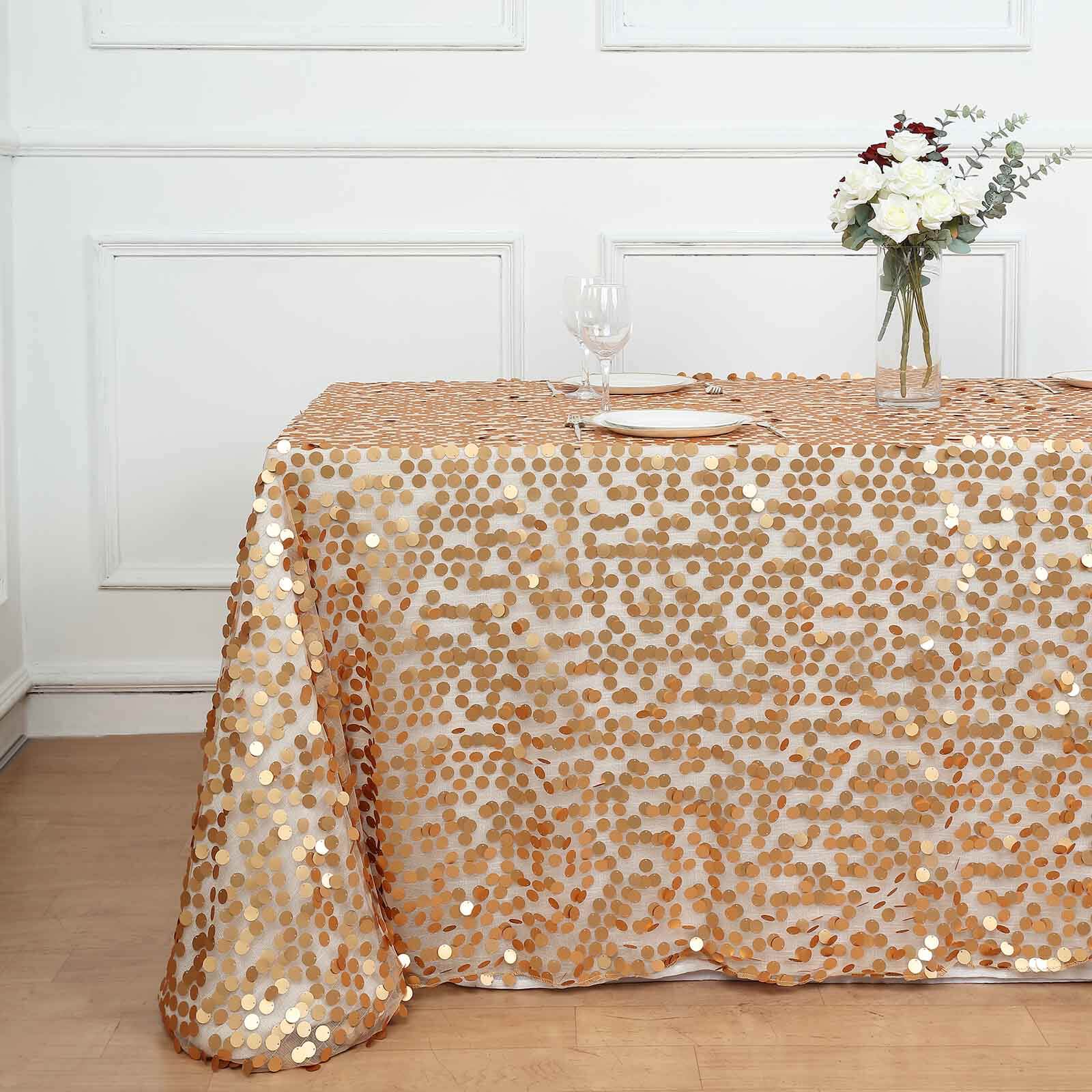 Sequin 90"x132" Rectangle Tablecloth Matte Champagne - Seamless Big Payette Table Cover