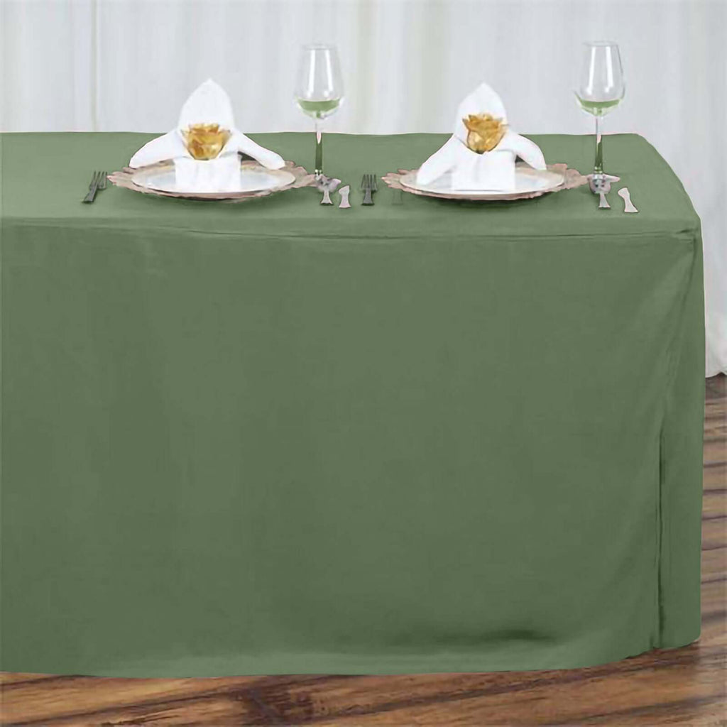Fitted Polyester 72"x30" Rectangle Tablecloth Olive Green - Durable and Easy to Maintain Table Cover