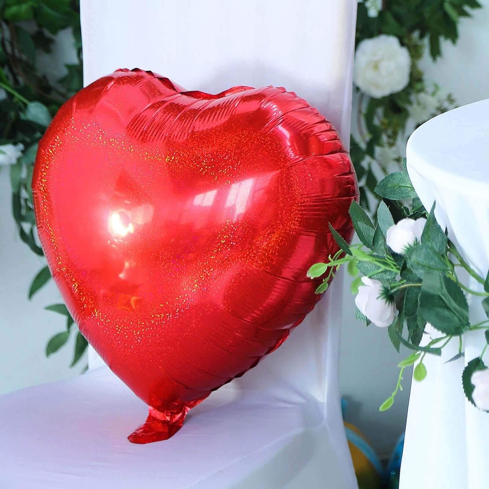 2 Pack 15" 4D Metallic Red Heart Mylar Foil Helium or Air Balloons