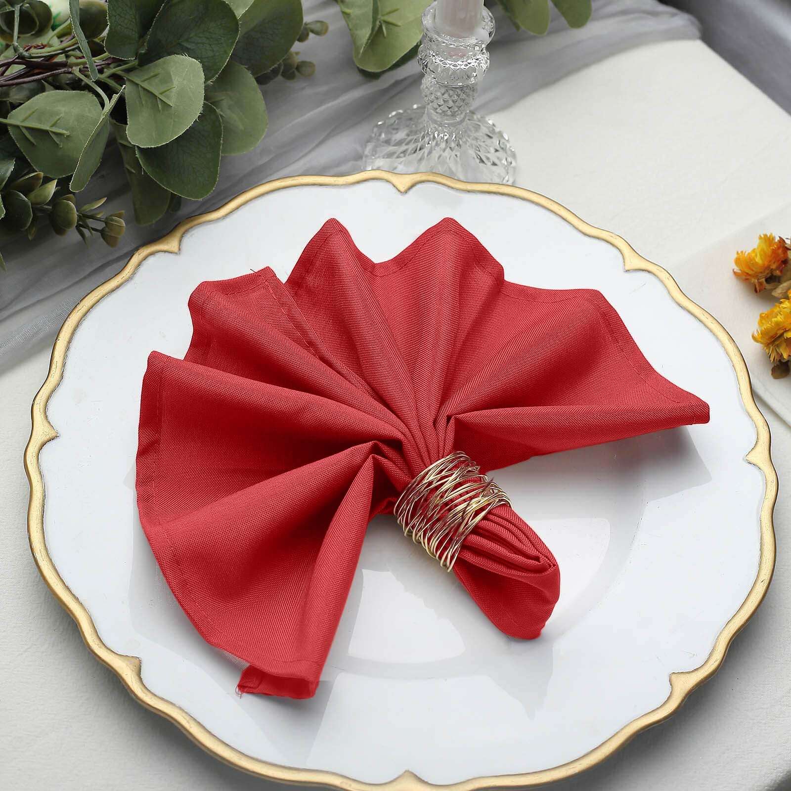 5 Pack Polyester 17"x17" Napkins Red - Durable & Wrinkle Resistant Dinner Napkins