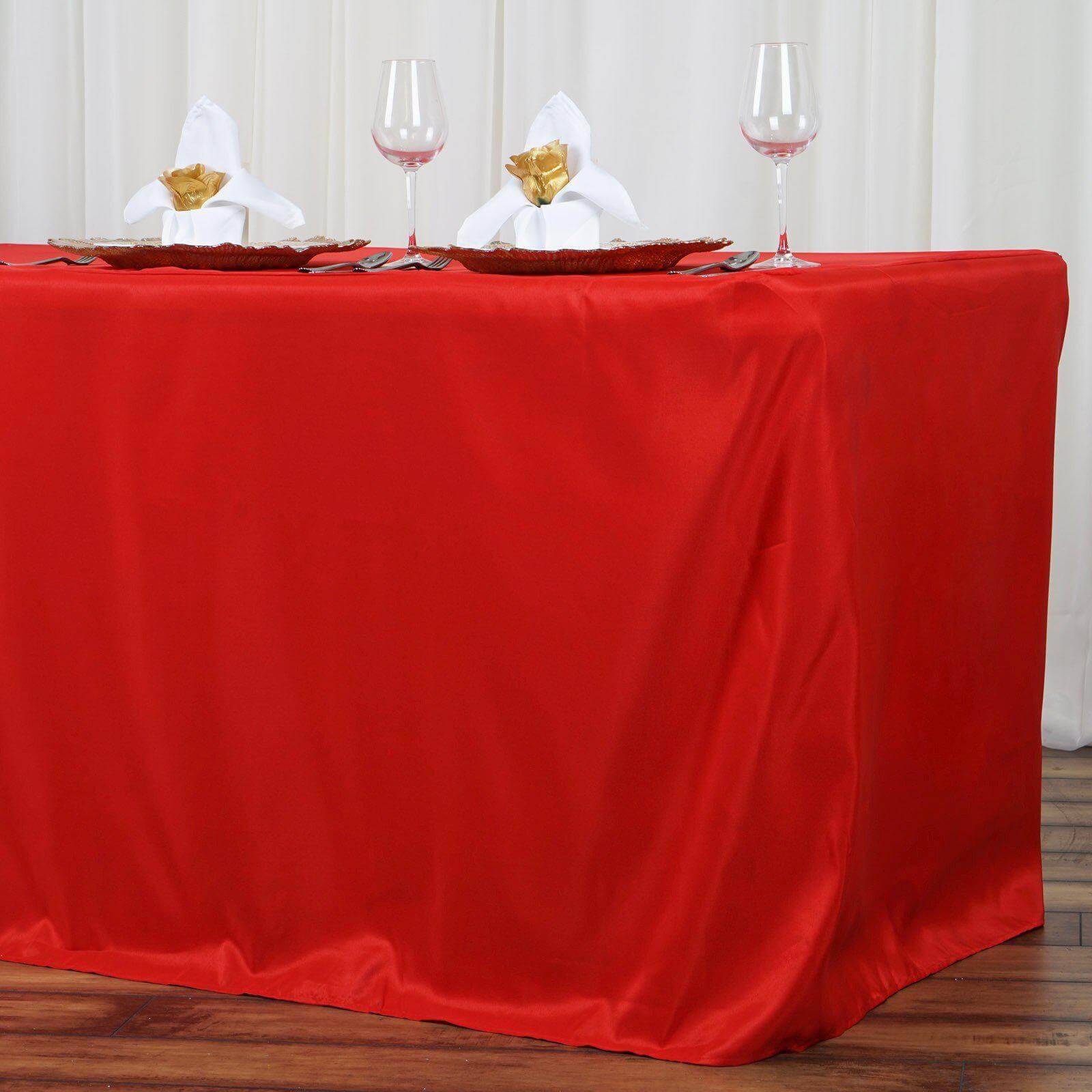 Fitted Polyester 96"x30" Rectangle Tablecloth Red - Durable and Easy to Maintain Table Cover