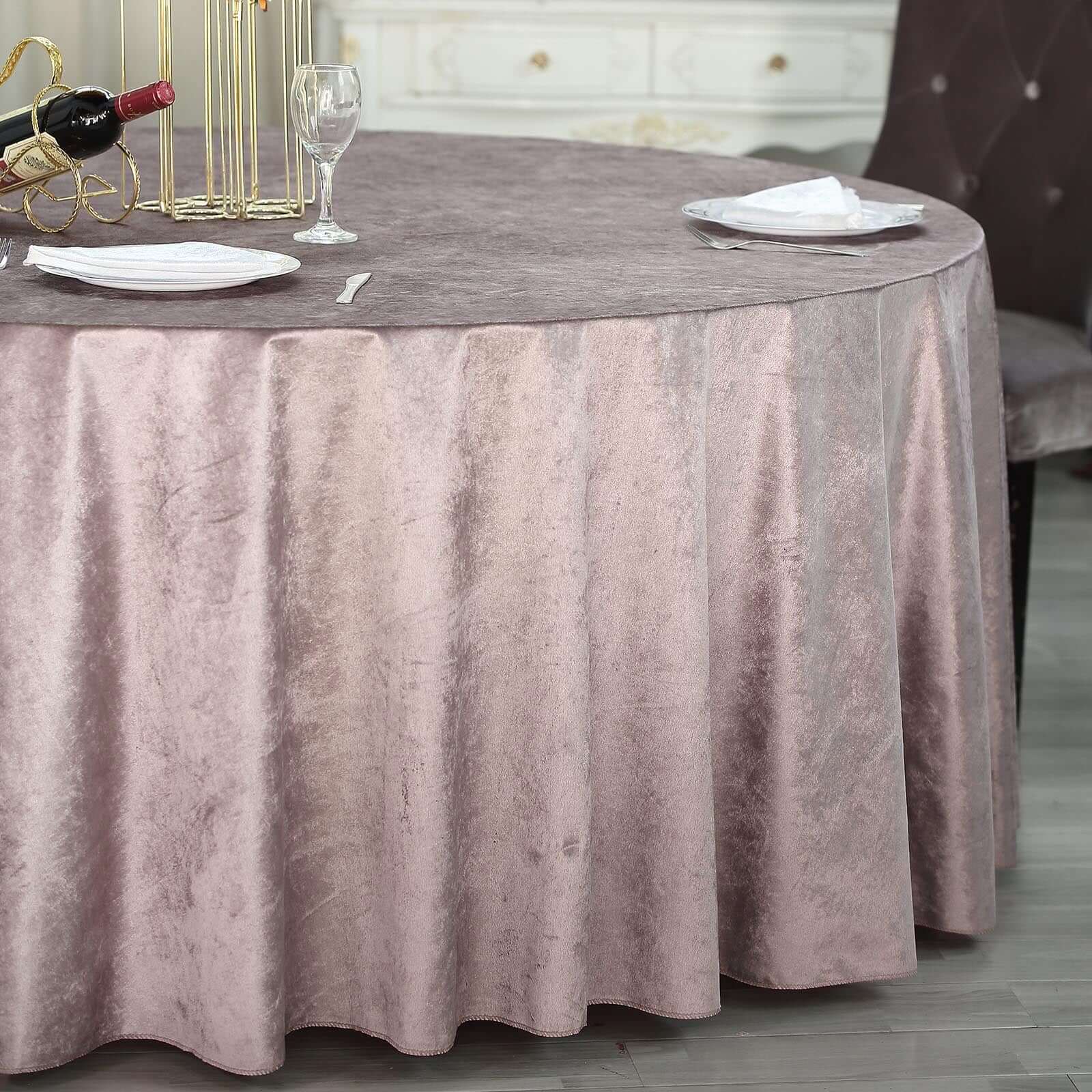 Premium Velvet 120" Round Tablecloth Mauve - Reusable Soft & Seamless Table Cover