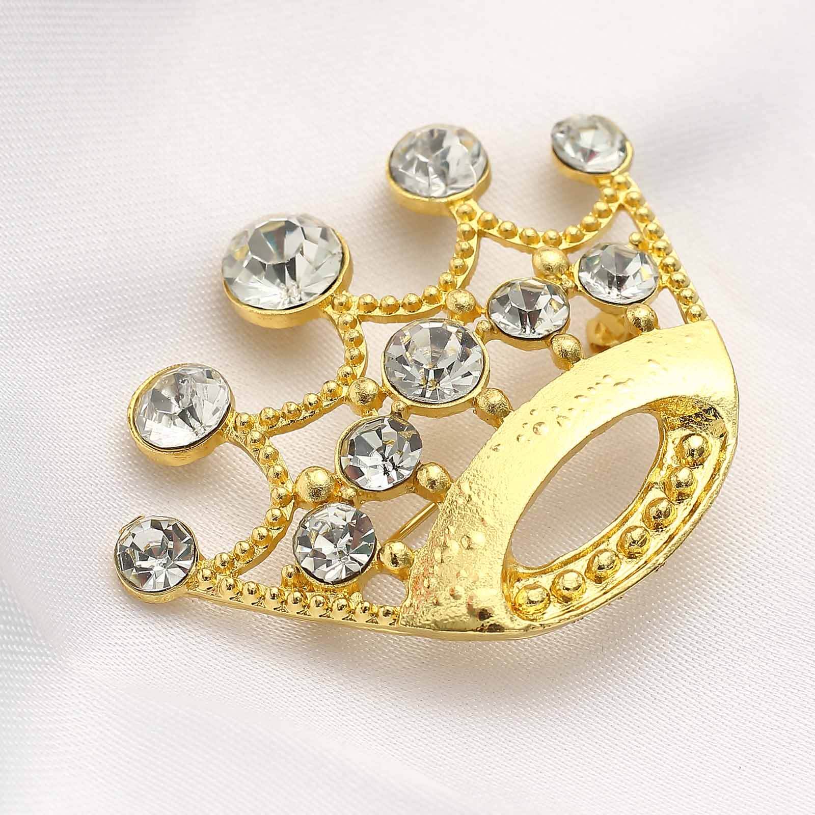 Rhinestone Metal Crown Sash Band Buckle Gold - Glittering Tiara Accent for Weddings & Special Occasions 2" - Bell Racket Store