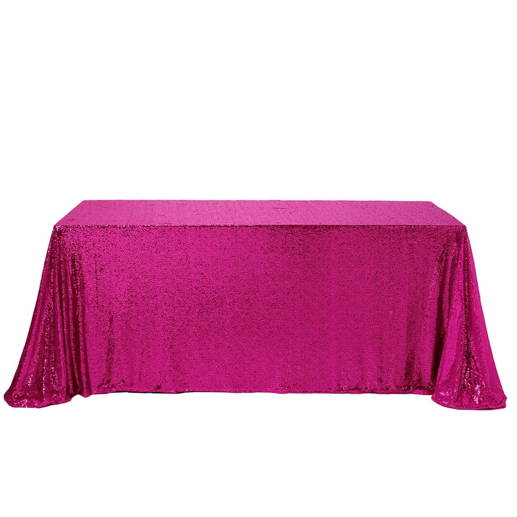 Sequin 90"x156" Rectangle Tablecloth Fuchsia - Seamless Twinkling Table Cover
