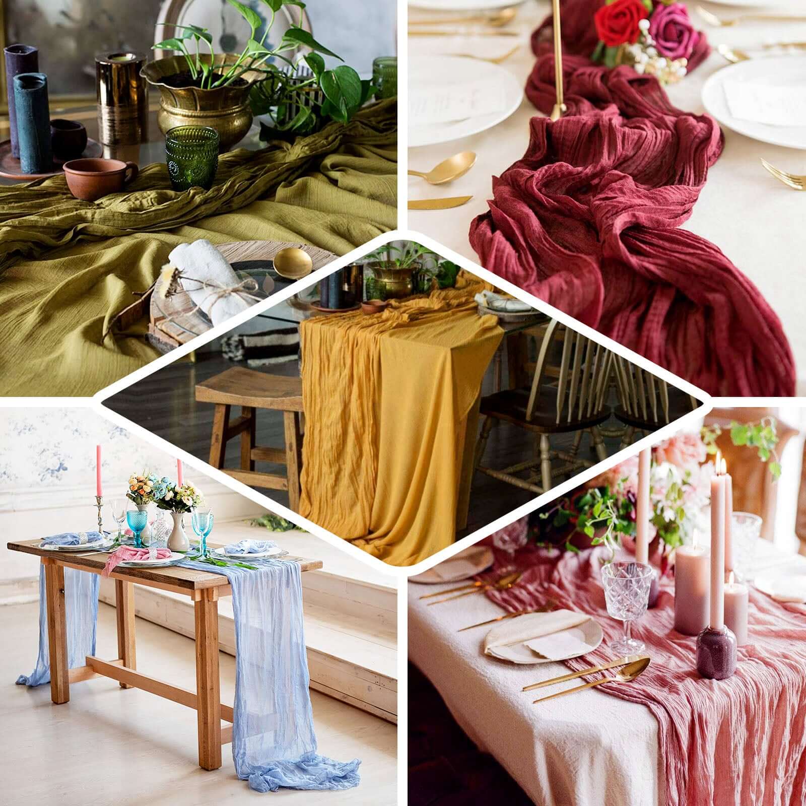 Gauze Cheesecloth 10ft Table Runner Gold - Soft & Rustic Boho Linen Runner