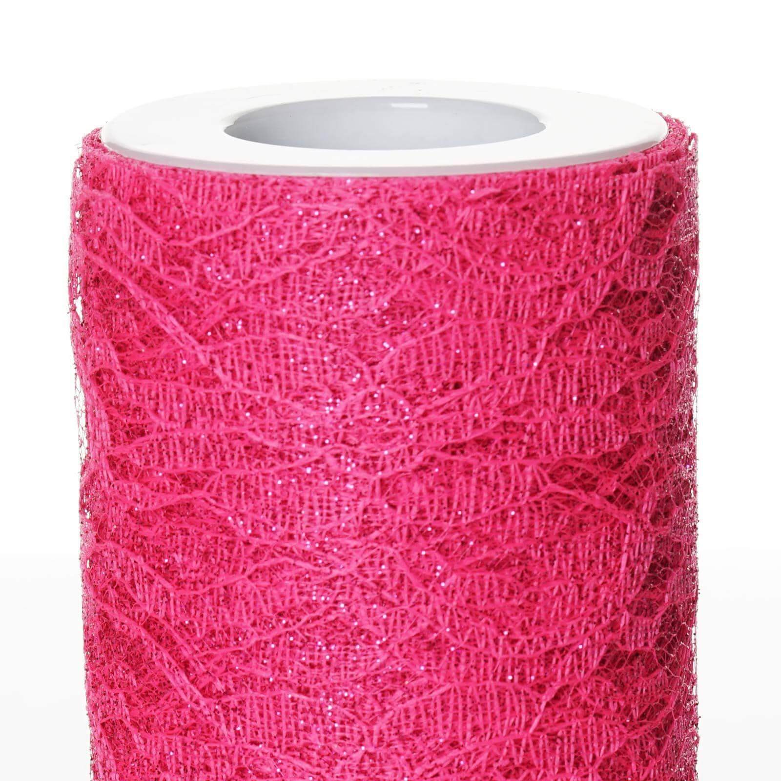 6"X10 Yards Fuchsia Floral Lace Shimmer Glitter Tulle Fabric Bolt