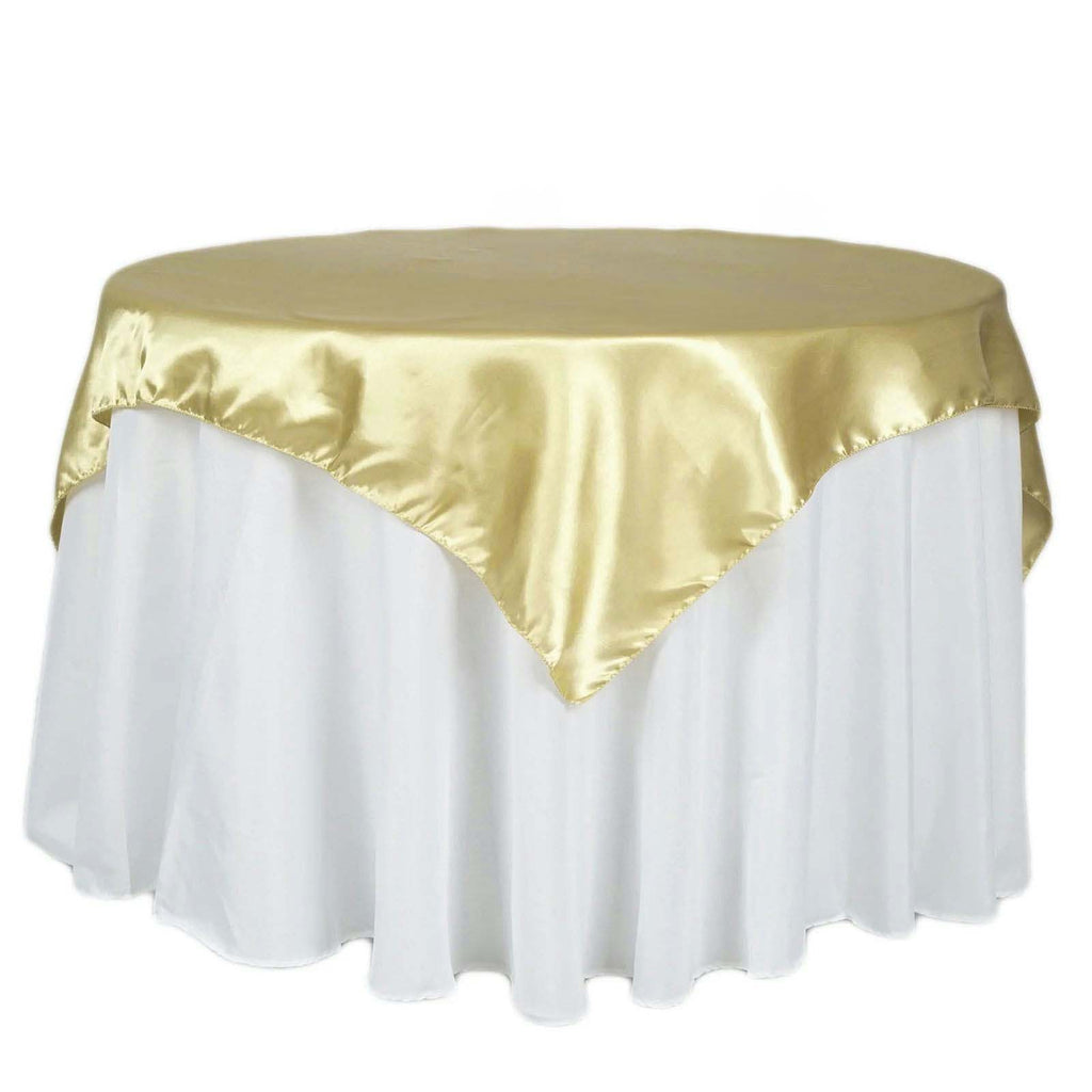 Satin 72"x72" Table Overlay Square Tablecloth Champagne - Smooth Finish Table Cover