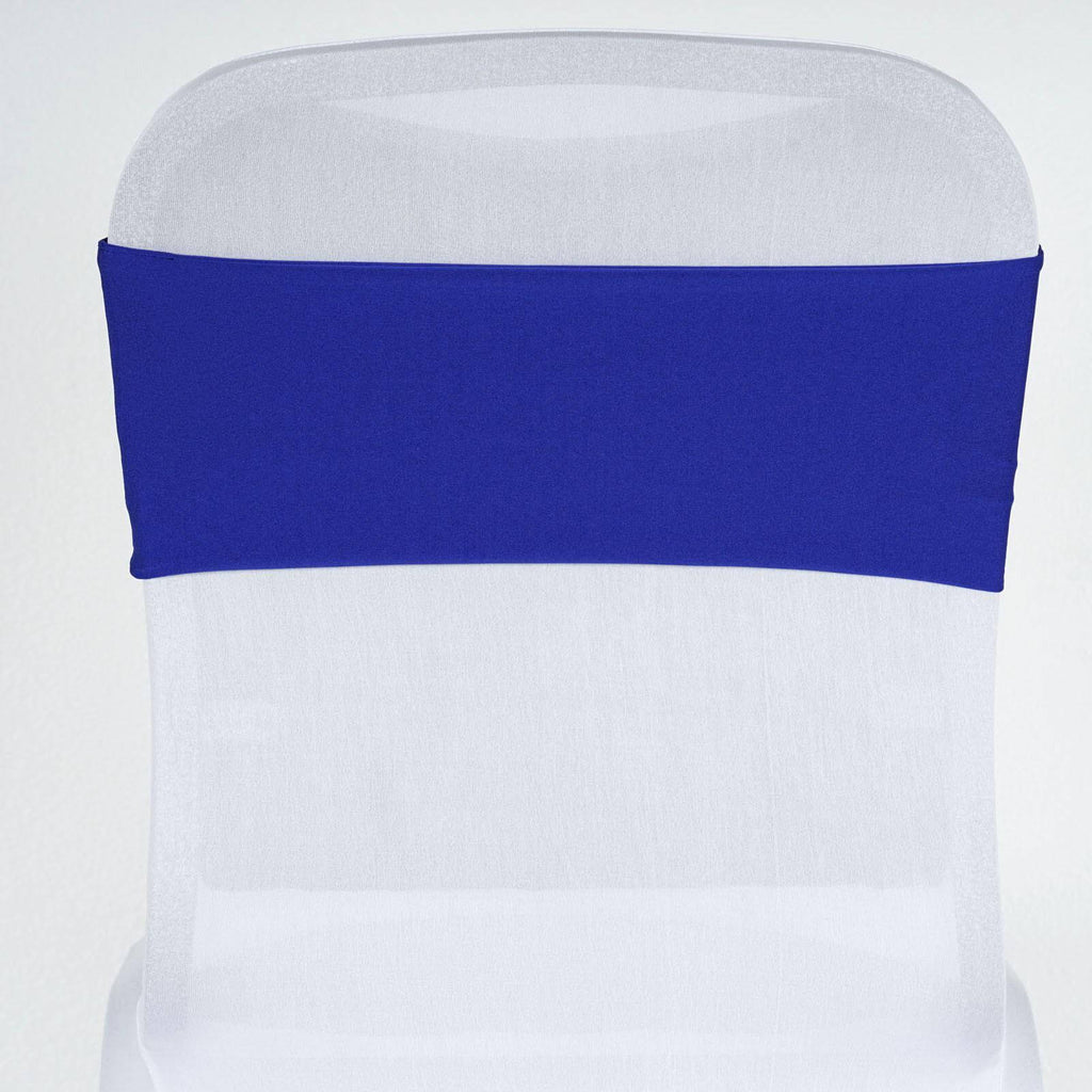 5 Pack Stretch Spandex Chair Sashes Royal Blue - Fitted Finish Two Ply Heavy Duty Chair Bands 5"x12"