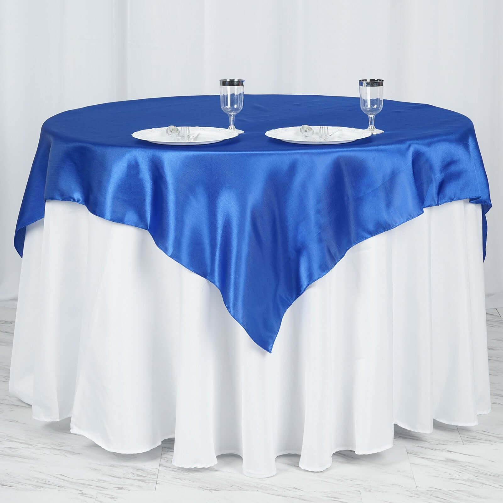 Satin 60"x60" Table Overlay Square Tablecloth Royal Blue - Smooth Silky Touch Table Cover