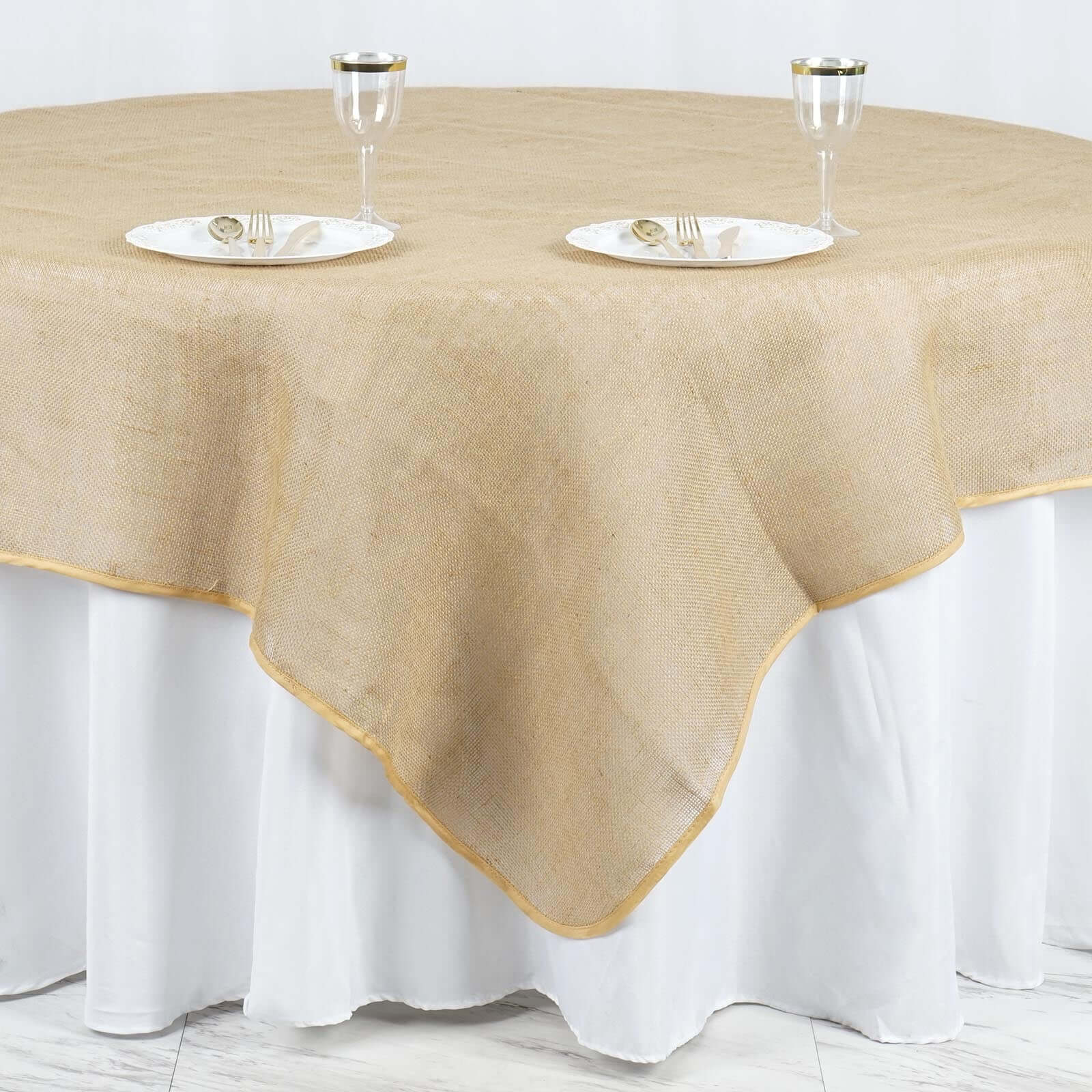 Burlap 90"x90" Table Overlay Square Tablecloth Natural - Rustic Design for Vintage Celebrations