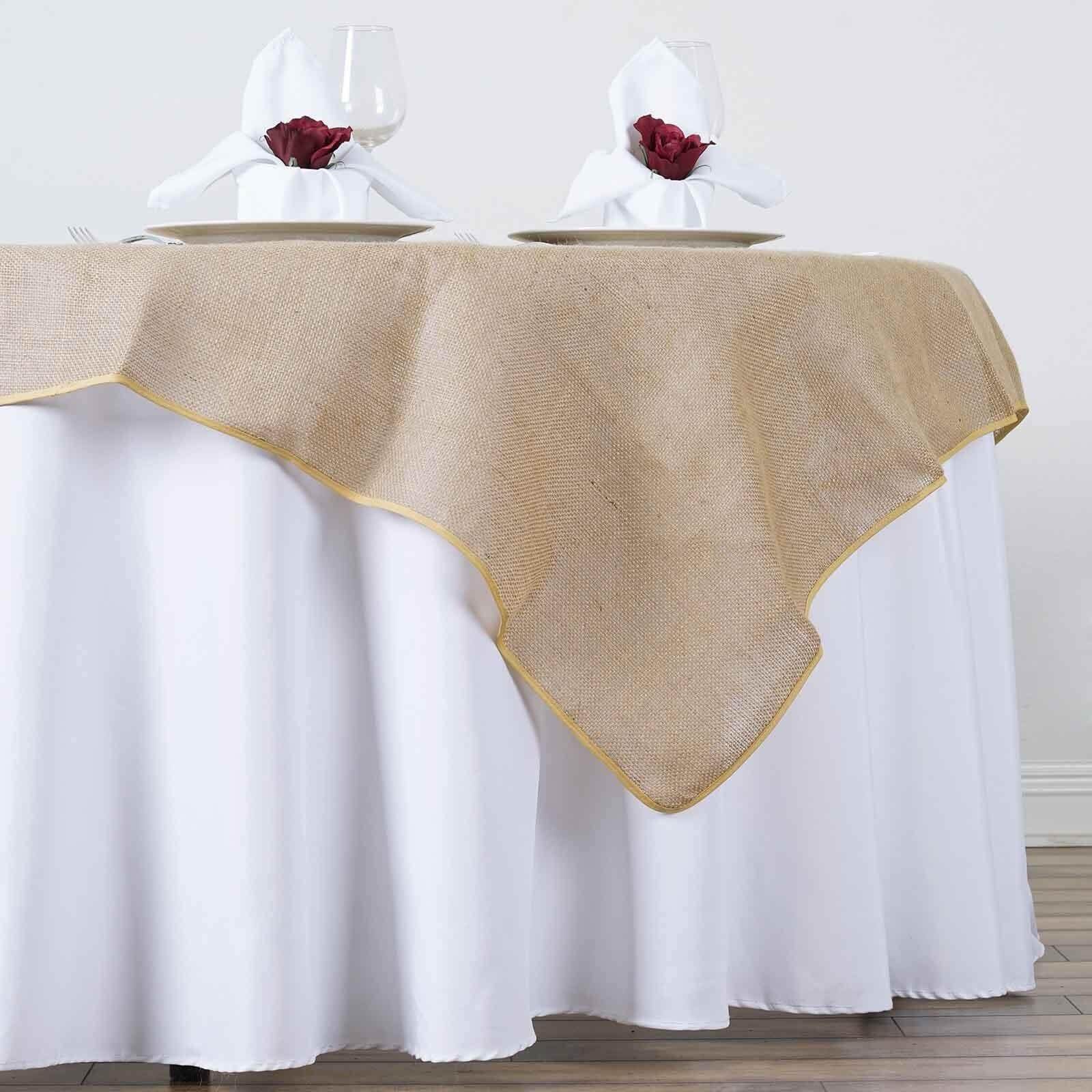 Jute Burlap 60"x60" Square Overlay Tablecloth Natural - Rustic Design for Authentic Charm