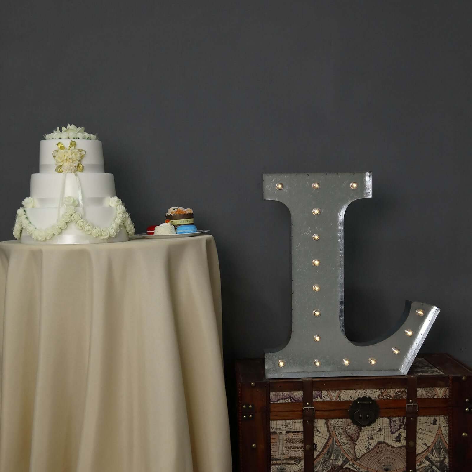 20" Vintage Galvanized Metal Marquee Letter Light Cordless With 16 Warm White LED - L