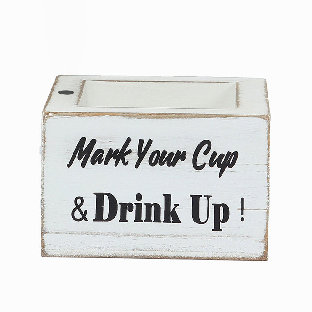 Rustic Wooden Solo Cup Holder Whitewashed with Black Marker - Farmhouse Party Dispenser Box 5.5" - Bell Racket Store