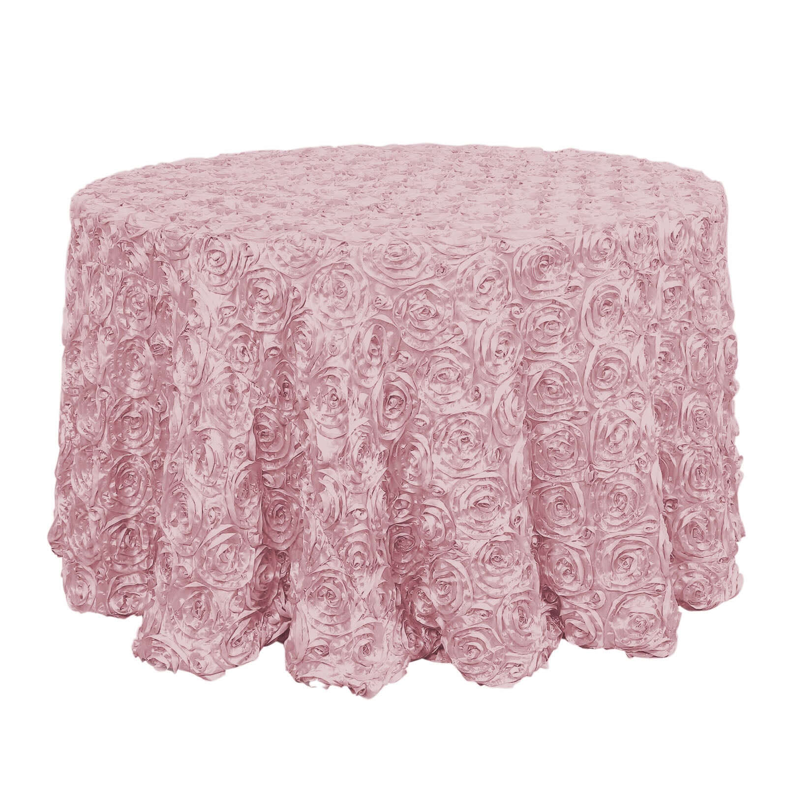 Satin 120" Round Tablecloth Blush - Grandiose 3D Rosette with Seamless Finish Table Cover