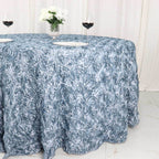 Satin 120" Round Tablecloth Dusty Blue - Grandiose 3D Rosette with Seamless Finish Table Cover - Bell Racket Store