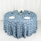 Satin 120" Round Tablecloth Dusty Blue - Grandiose 3D Rosette with Seamless Finish Table Cover - Bell Racket Store