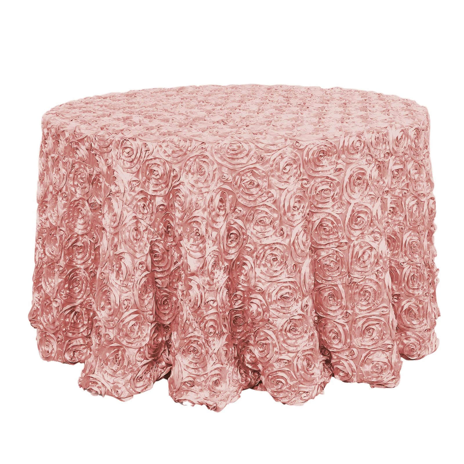 Satin 120" Round Tablecloth Dusty Rose - Grandiose 3D Rosette with Seamless Finish Table Cover - Bell Racket Store