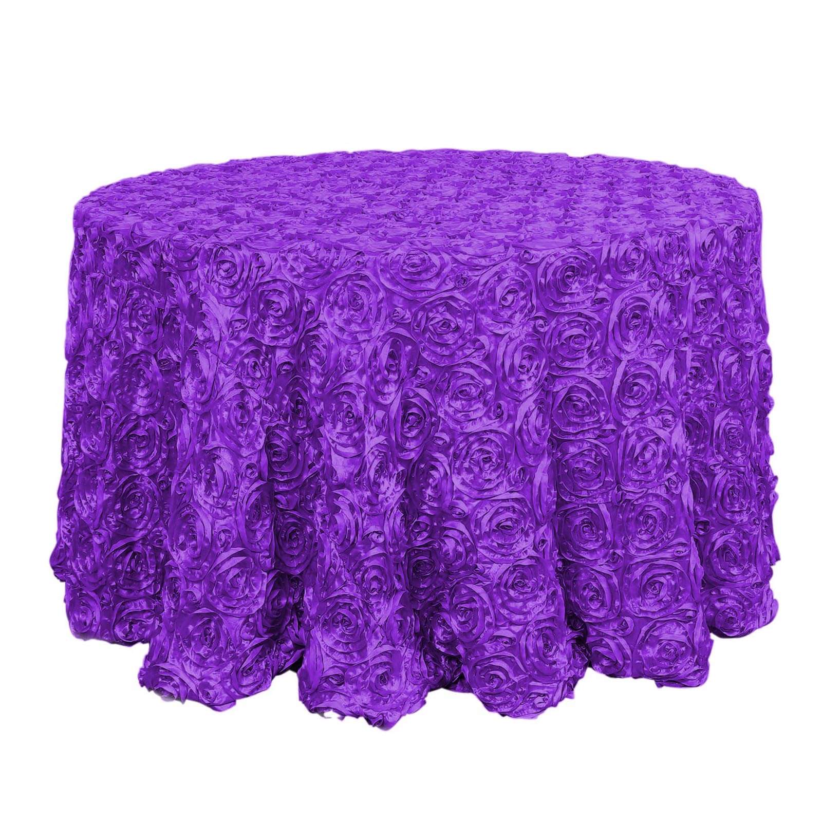 Satin 120" Round Tablecloth Purple - Grandiose 3D Rosette with Seamless Finish Table Cover