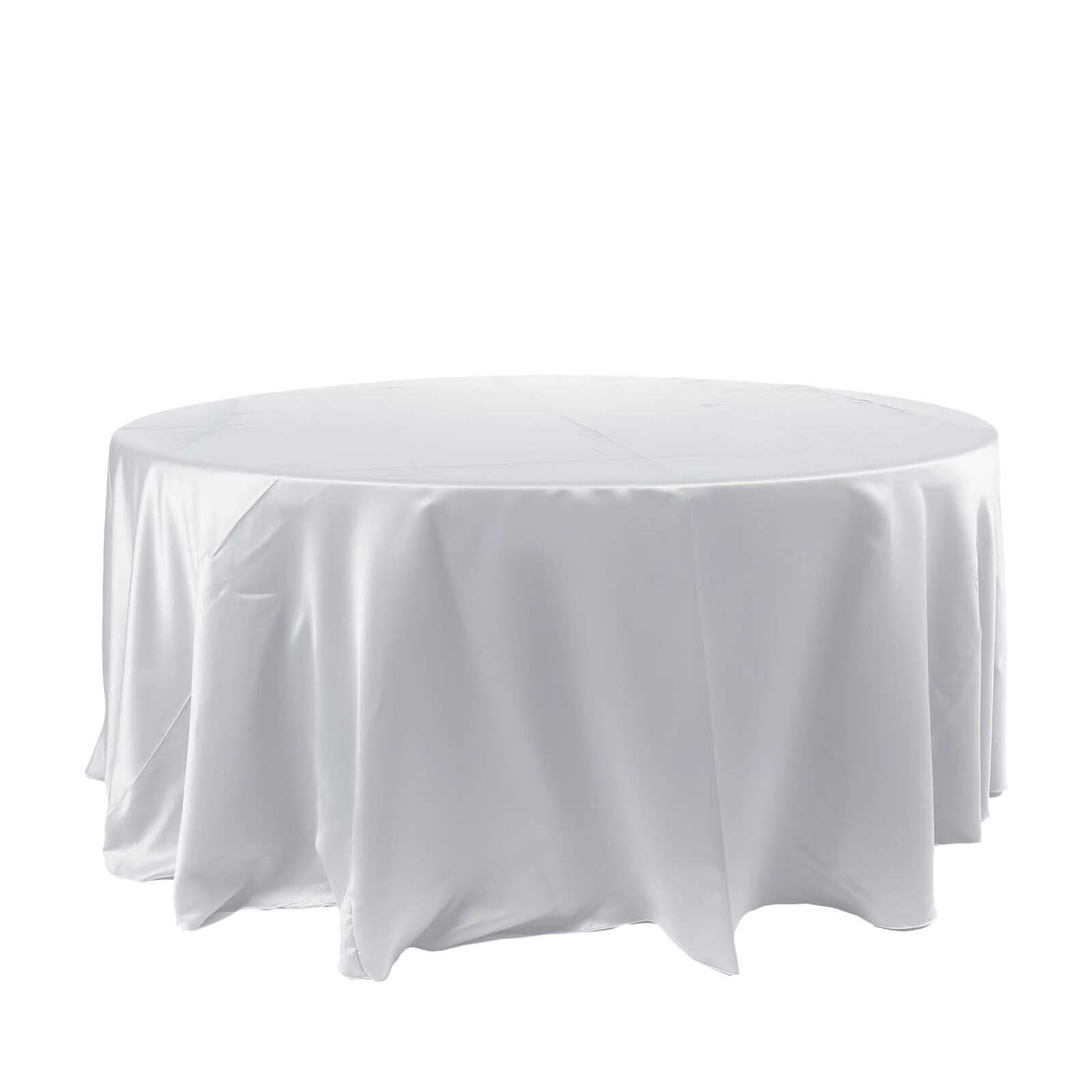 Satin 120" Round Tablecloth White - Stylish Seamless Table Cover for Weddings & Events