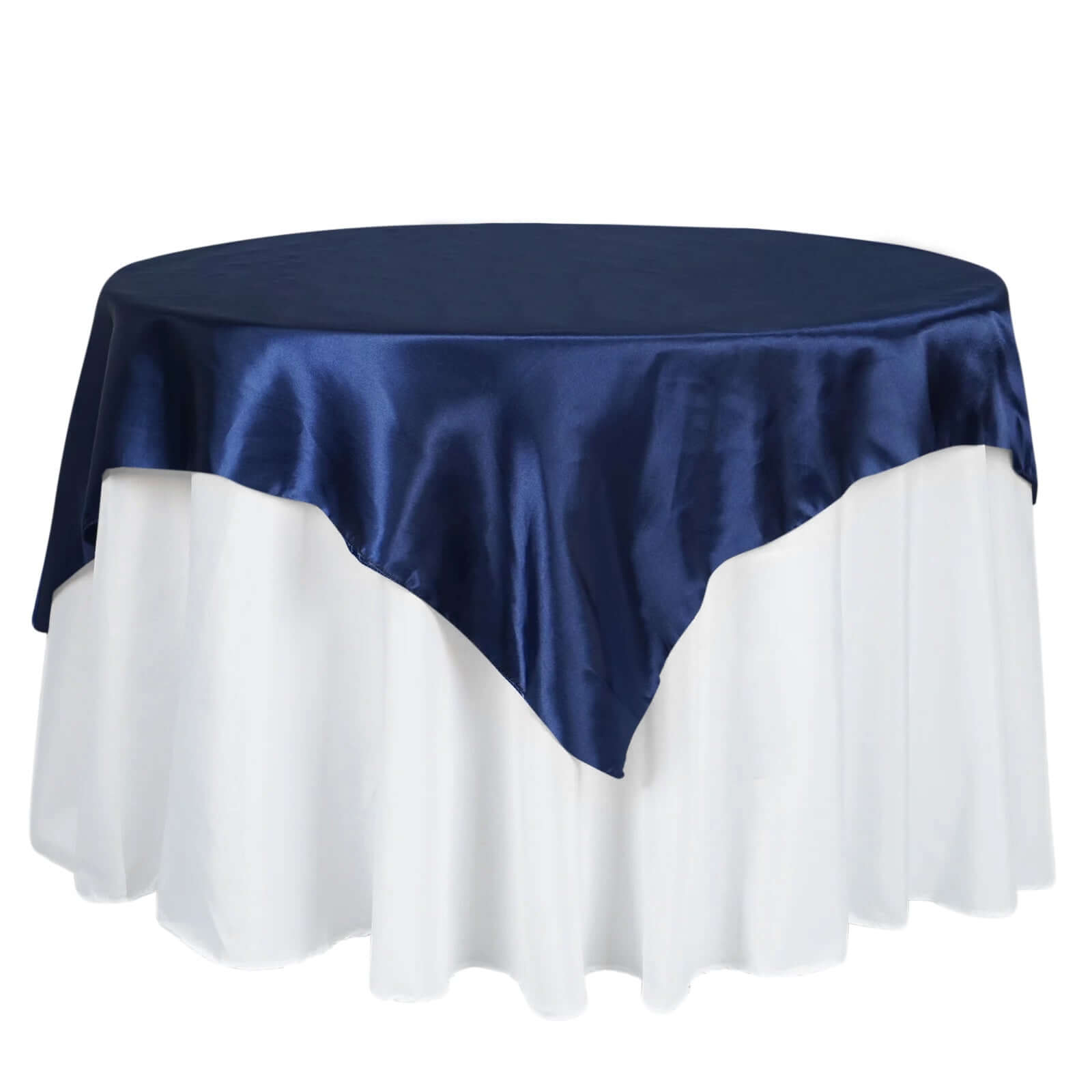 Satin 60"x60" Table Overlay Square Tablecloth Navy Blue - Smooth Silky Touch Table Cover