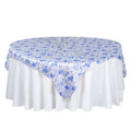 Satin 72"x72" Table Overlay Square Tablecloth White Blue - French Toile Floral Design for Stylish Celebrations - Bell Racket Store