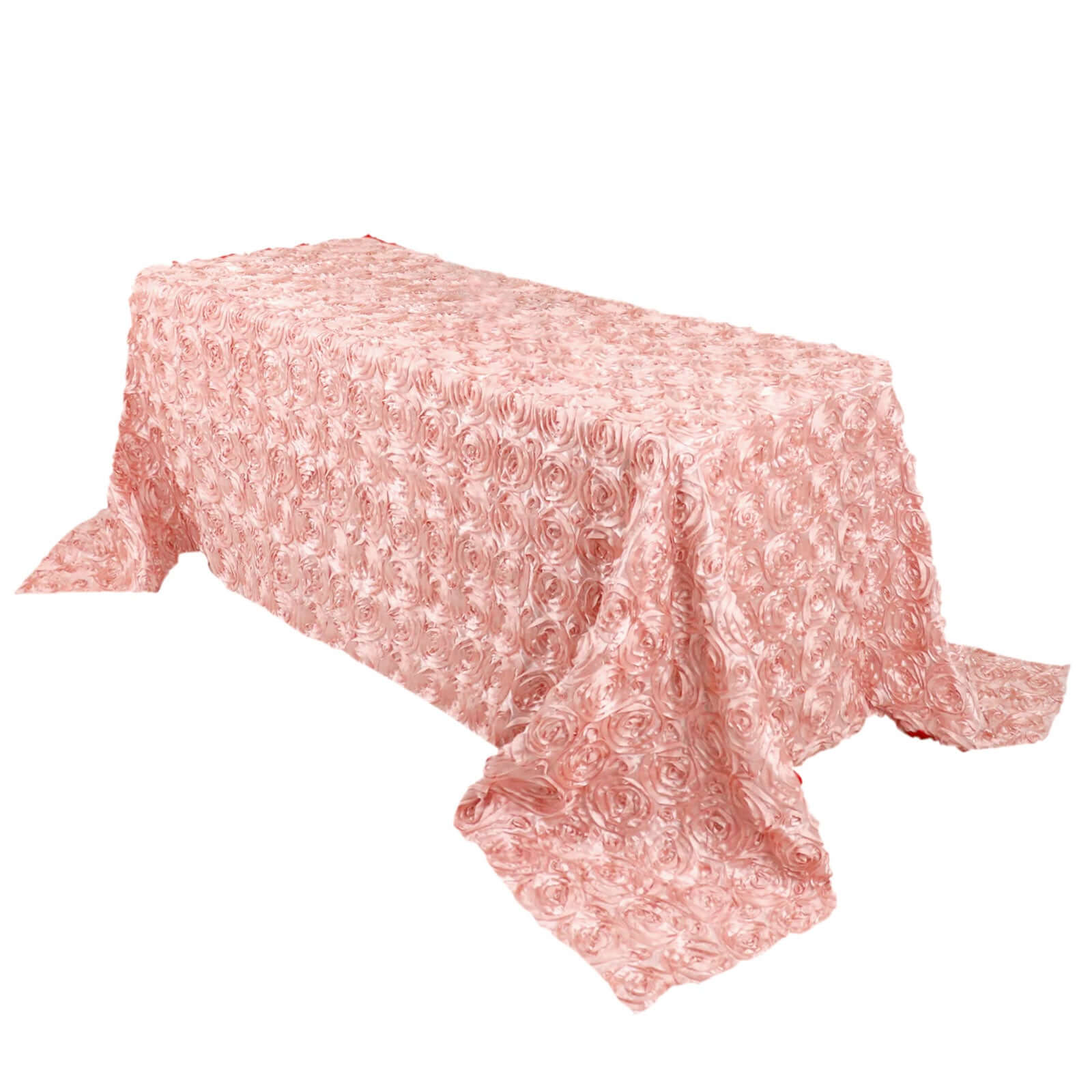 Satin 90"x132" Rectangle Tablecloth Dusty Rose - Grandiose 3D Rosette Seamless Table Cover - Bell Racket Store