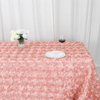 Satin 90"x132" Rectangle Tablecloth Dusty Rose - Grandiose 3D Rosette Seamless Table Cover - Bell Racket Store