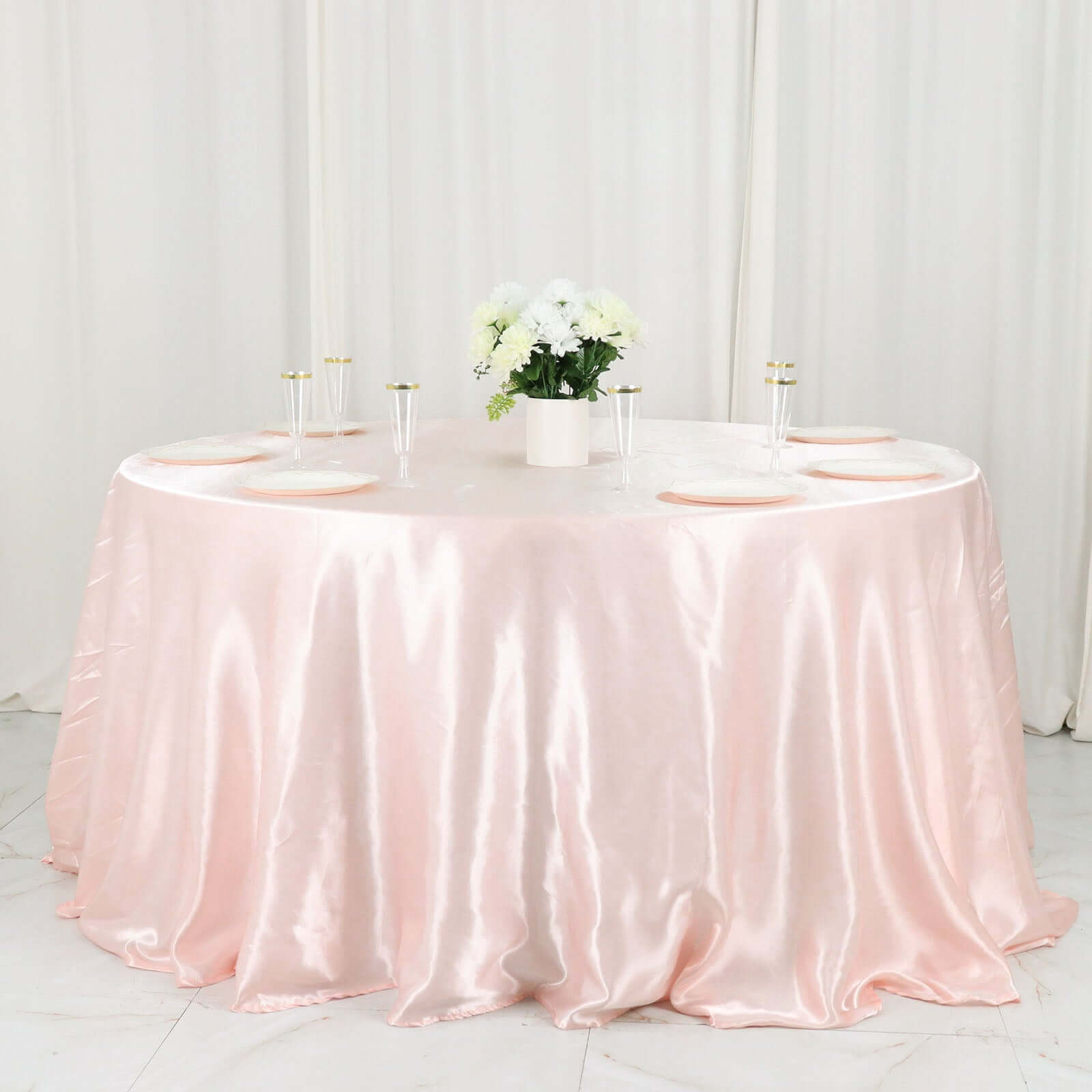 Satin 132" Round Tablecloth Blush - Stylish Seamless Table Cover