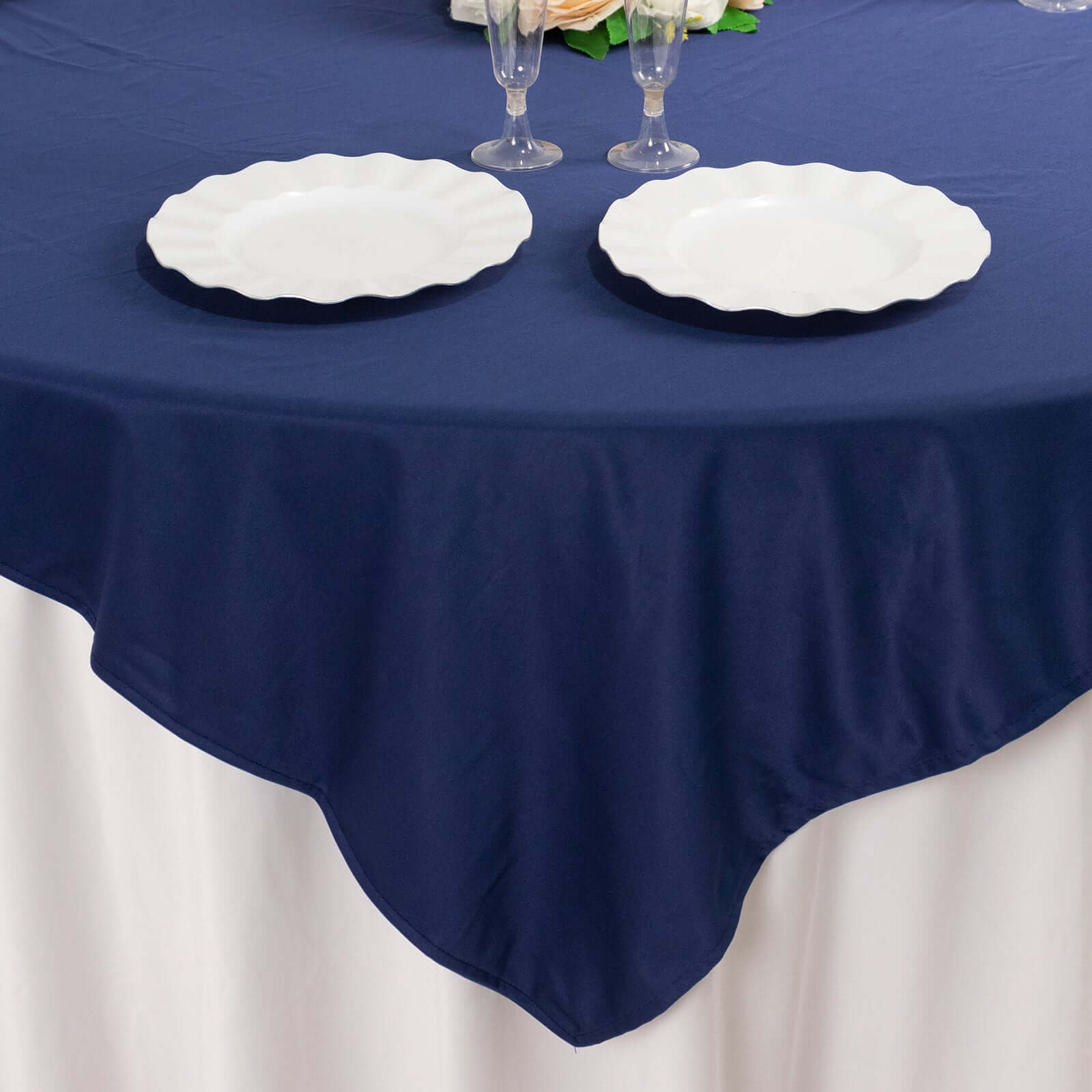 Scuba 54"x54" Table Overlay Square Tablecloth Navy Blue - Wrinkle Free & Stain Resistant Table Cover - Bell Racket Store