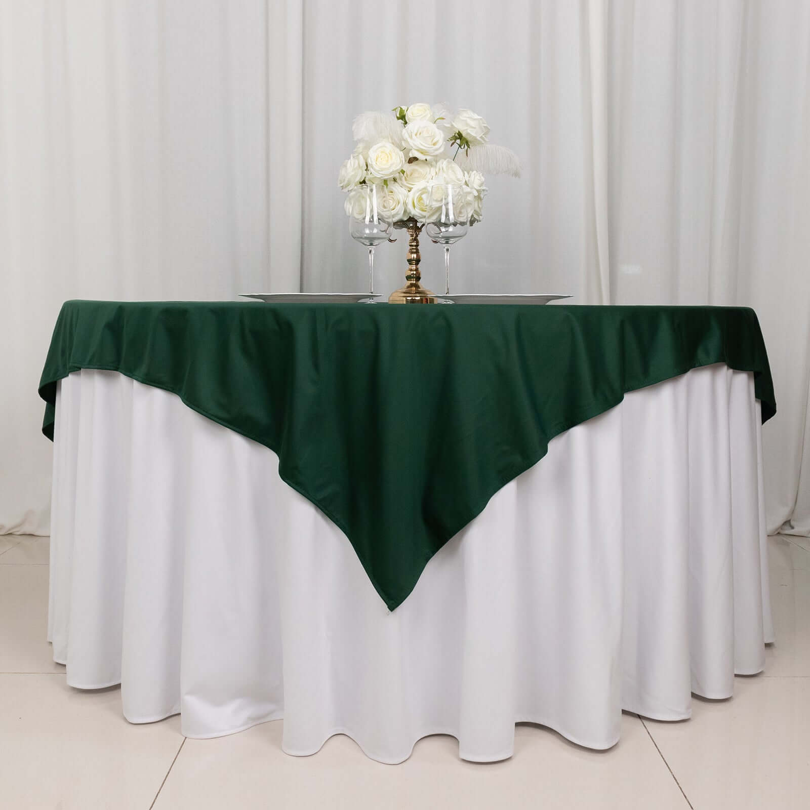 Scuba 70"x70" Table Overlay Square Tablecloth Hunter Emerald Green - Wrinkle Free & Stain Resistant Table Cover - Bell Racket Store