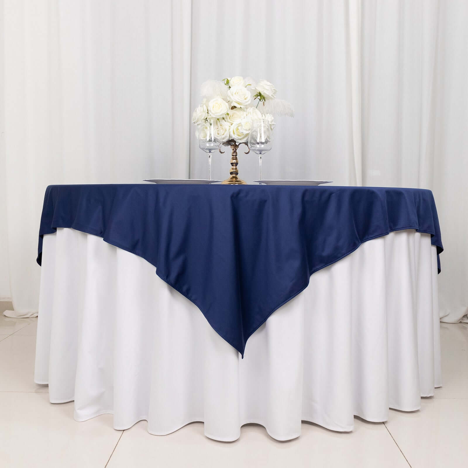 Scuba 70"x70" Table Overlay Square Tablecloth Navy Blue - Wrinkle Free & Stain Resistant Table Cover - Bell Racket Store
