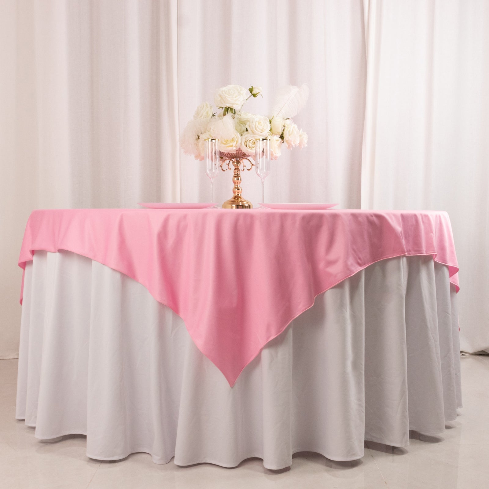 Scuba 70"x70" Table Overlay Square Tablecloth Pink - Wrinkle Free & Stain Resistant Table Cover - Bell Racket Store